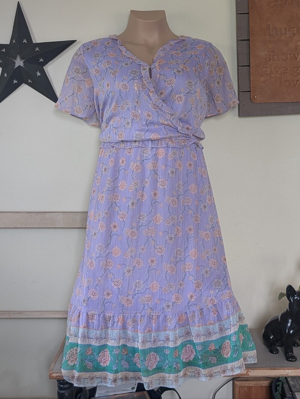 Lauren Conrad Sz XL Women's LC Lauren Conrad Flutter Sleeve Faux-Wrap Dress